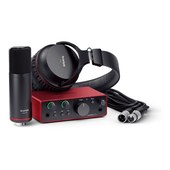 Focusrite Scarlett Solo Studio (4th Gen): the interface, the CM25 MkIII microphone, SH-450 headphones and an XLR cable